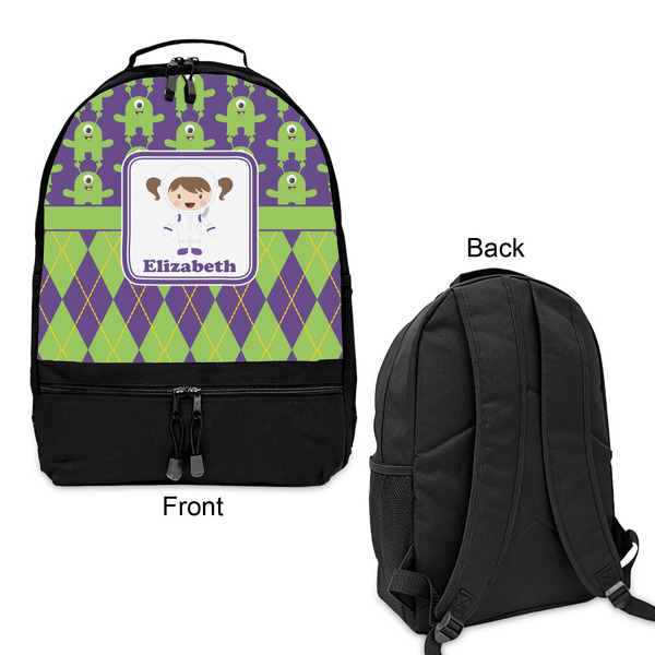 Astronaut, Aliens & Argyle Large Backpack - Black - Front & Back View