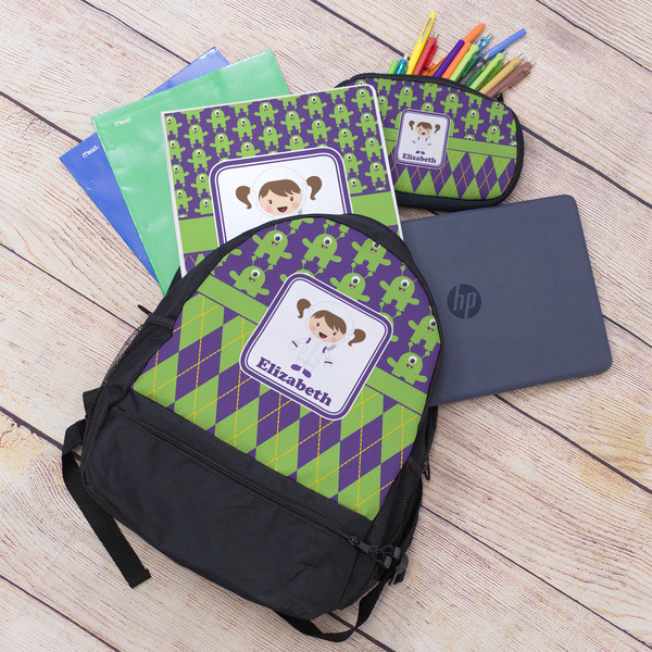 Astronaut, Aliens & Argyle Large Backpack - Black - With Stuff