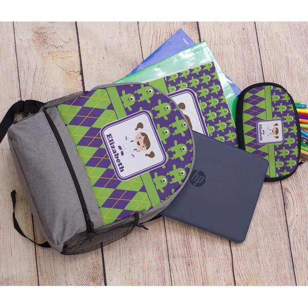 Astronaut, Aliens & Argyle Large Backpack - Gray - With Stuff