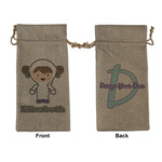 Astronaut, Aliens & Argyle Large Burlap Gift Bag - Front & Back (Personalized)