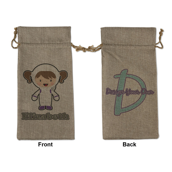 Custom Astronaut, Aliens & Argyle Large Burlap Gift Bag - Front & Back (Personalized)