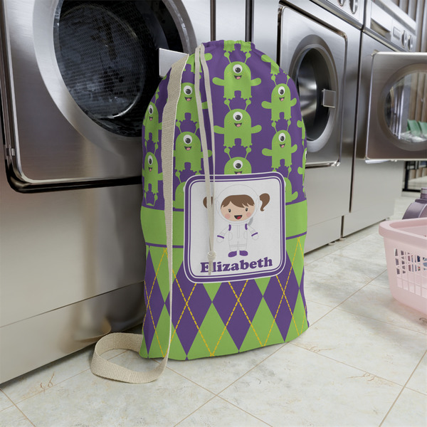Astronaut, Aliens & Argyle Large Laundry Bag - In Context