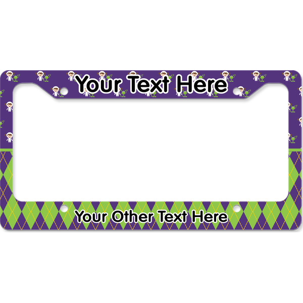 Custom Astronaut, Aliens & Argyle License Plate Frame - Style B (Personalized)