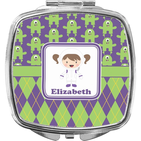 Custom Astronaut, Aliens & Argyle Compact Makeup Mirror (Personalized)