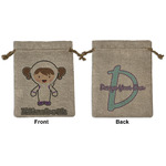 Astronaut, Aliens & Argyle Medium Burlap Gift Bag - Front & Back (Personalized)