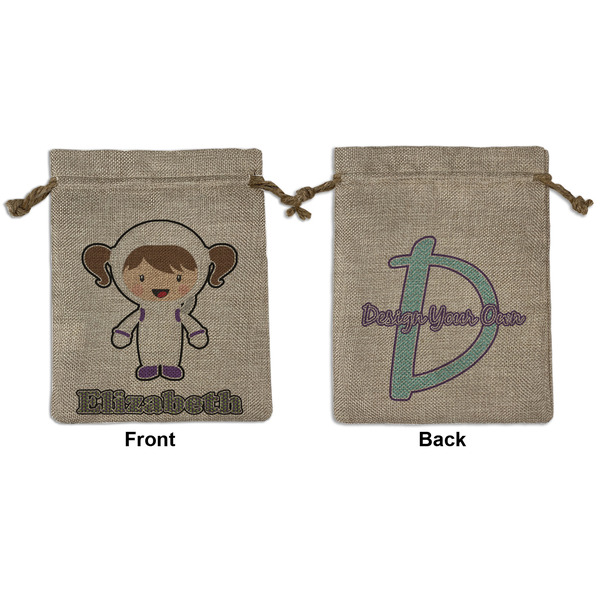 Custom Astronaut, Aliens & Argyle Medium Burlap Gift Bag - Front & Back (Personalized)