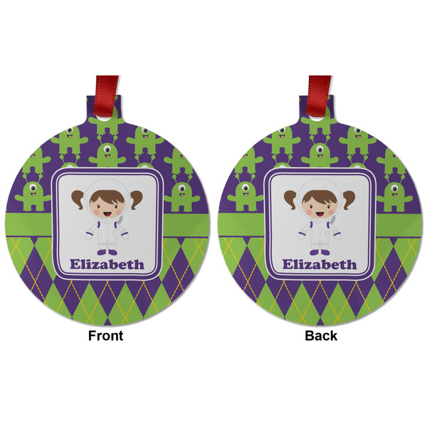 Astronaut, Aliens & Argyle Metal Ball Ornament - Front and Back
