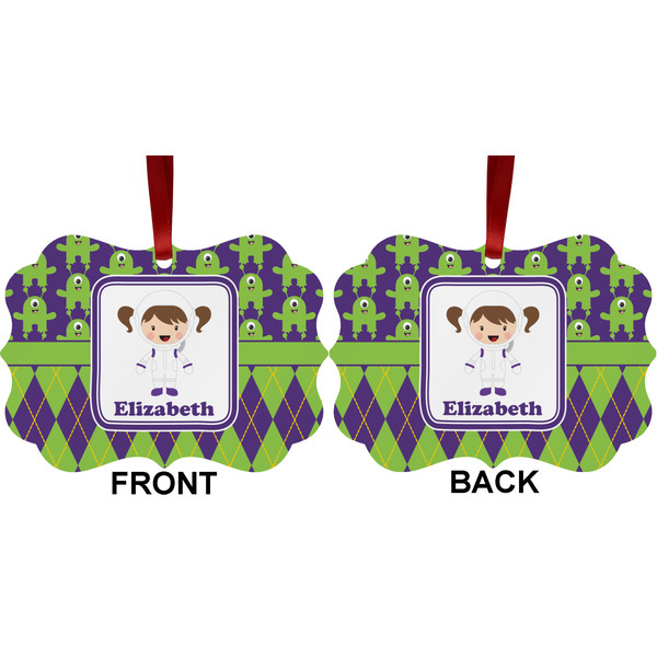 Astronaut, Aliens & Argyle Metal Benilux Ornament - Front and Back (APPROVAL)