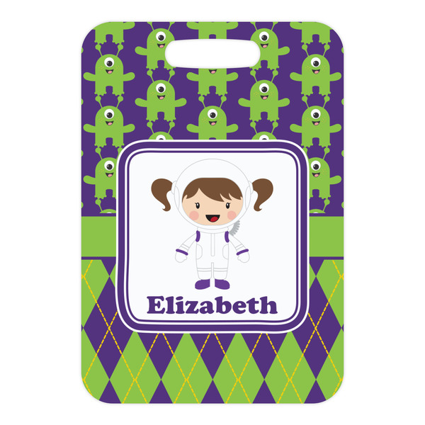 Astronaut, Aliens & Argyle Metal Luggage Tag - Front Without Strap
