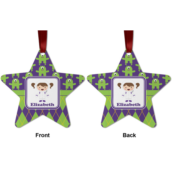 Astronaut, Aliens & Argyle Metal Star Ornament - Front and Back