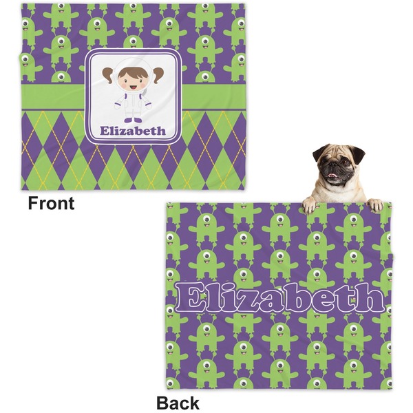 Astronaut, Aliens & Argyle Microfleece Dog Blanket - Large- Front & Back