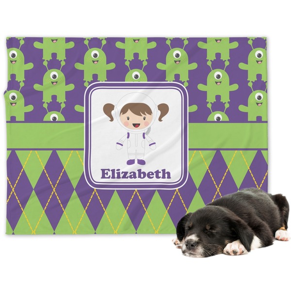 Custom Astronaut, Aliens & Argyle Dog Blanket (Personalized)