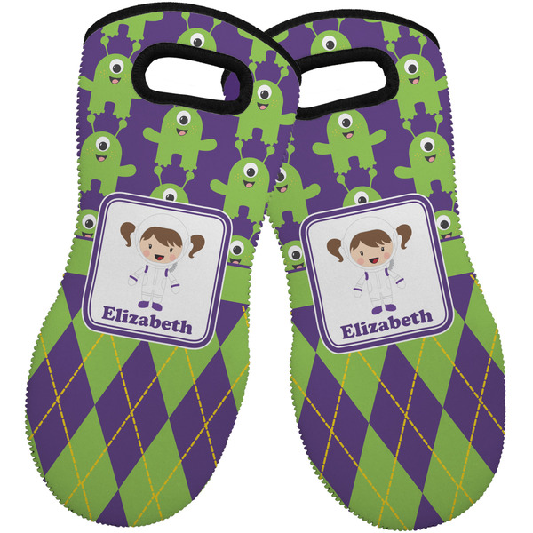Astronaut, Aliens & Argyle Neoprene Oven Mitt -Set of 2 - Front