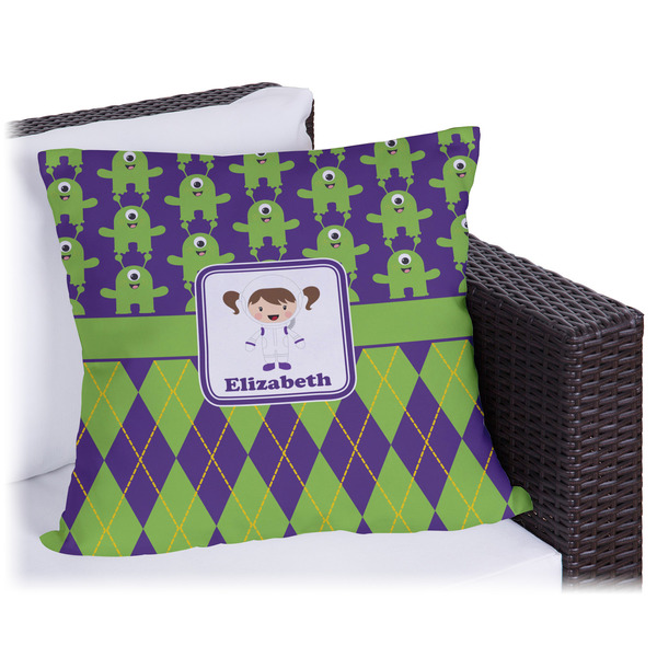 Custom Astronaut, Aliens & Argyle Outdoor Pillow - 18" (Personalized)