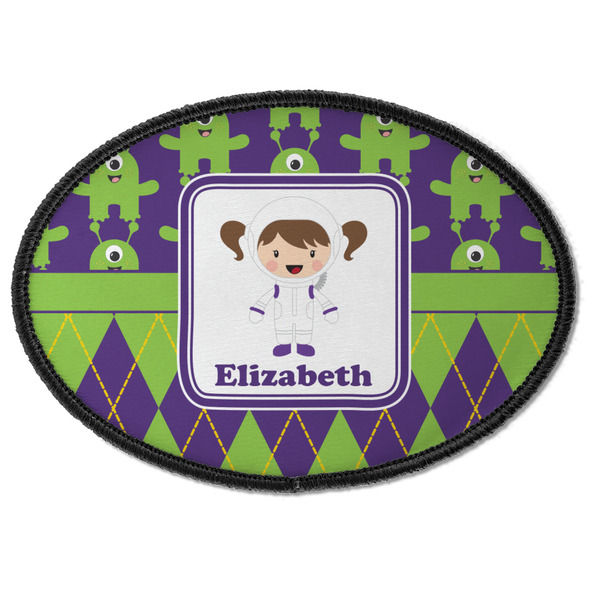 Custom Astronaut, Aliens & Argyle Iron On Oval Patch w/ Name or Text