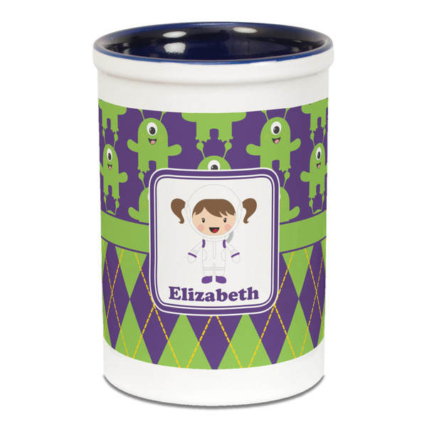 Astronaut, Aliens & Argyle Pencil Holder - Blue