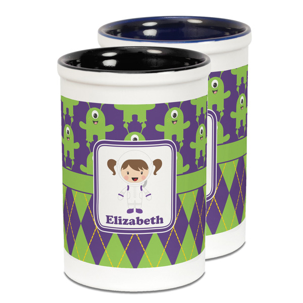 Custom Astronaut, Aliens & Argyle Ceramic Pencil Holder - Large