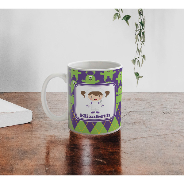Astronaut, Aliens & Argyle Personalized Coffee Mug - Lifestyle
