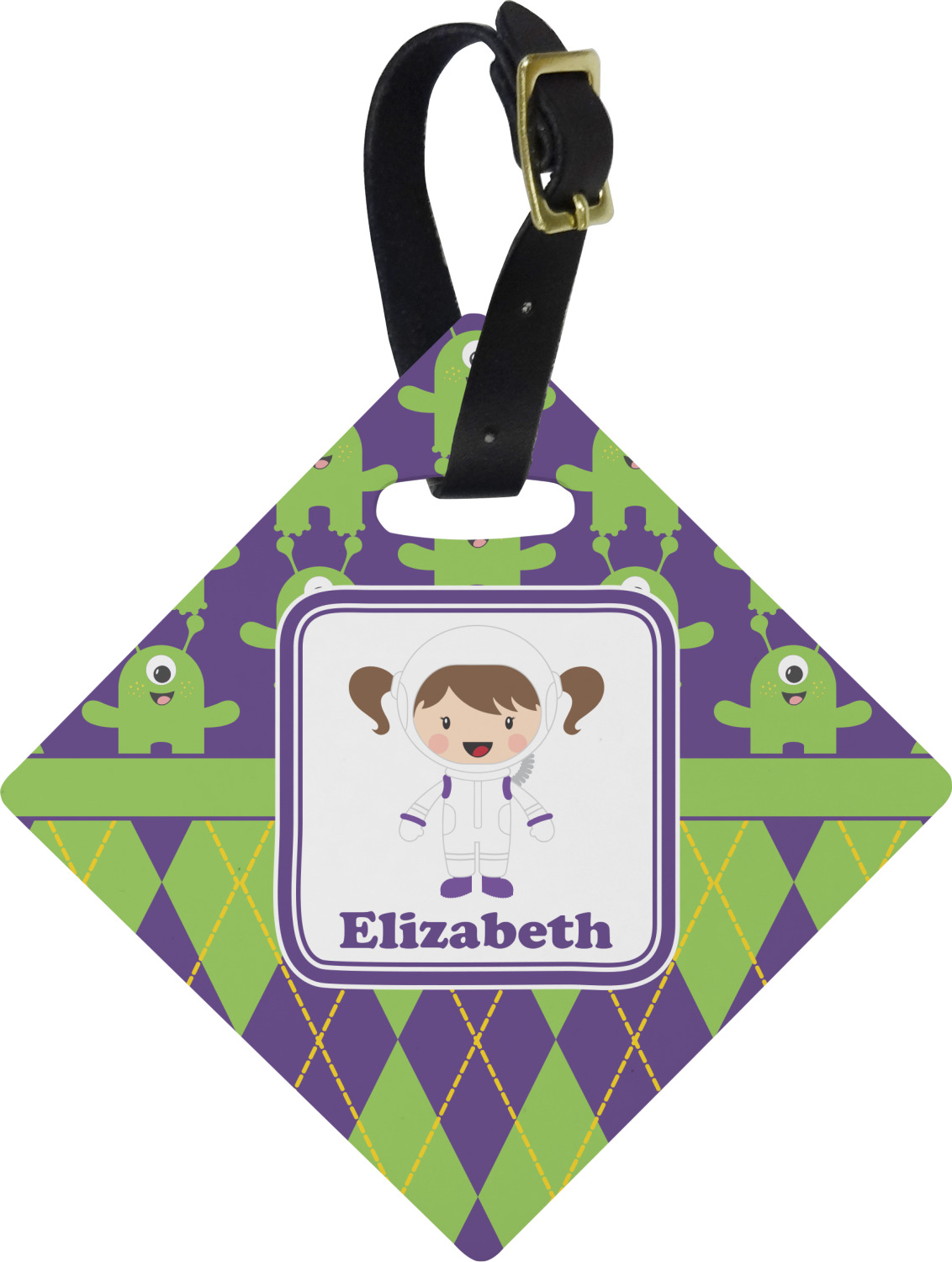 Astronaut, Aliens & Argyle Diamond Luggage Tag (Personalized
