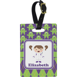Astronaut, Aliens & Argyle Plastic Luggage Tag - Rectangular w/ Name or Text