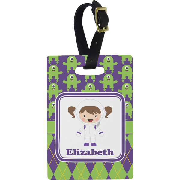 Custom Astronaut, Aliens & Argyle Plastic Luggage Tag - Rectangular w/ Name or Text