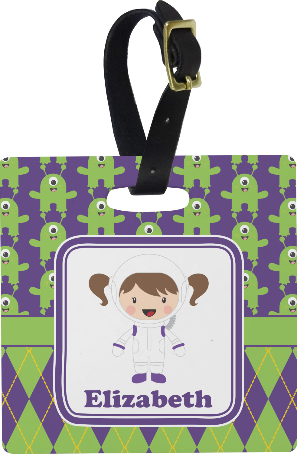 Astronaut, Aliens & Argyle Square Luggage Tag (Personalized