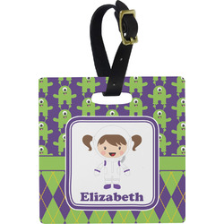 Astronaut, Aliens & Argyle Plastic Luggage Tag - Square w/ Name or Text