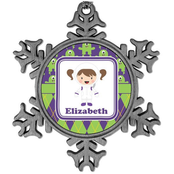 Custom Astronaut, Aliens & Argyle Vintage Snowflake Ornament (Personalized)
