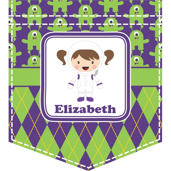 Custom Astronaut, Aliens & Argyle Iron On Faux Pocket (Personalized)