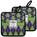 Astronaut, Aliens & Argyle Pot Holders - Set of 2 w/ Name or Text