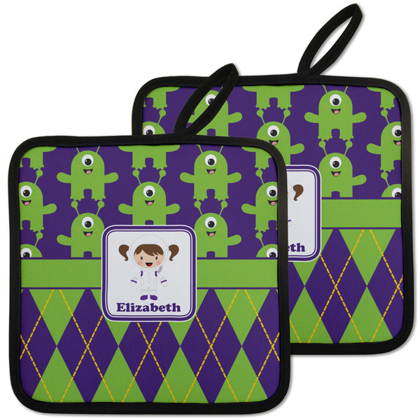 Custom Astronaut, Aliens & Argyle Pot Holders - Set of 2 w/ Name or Text