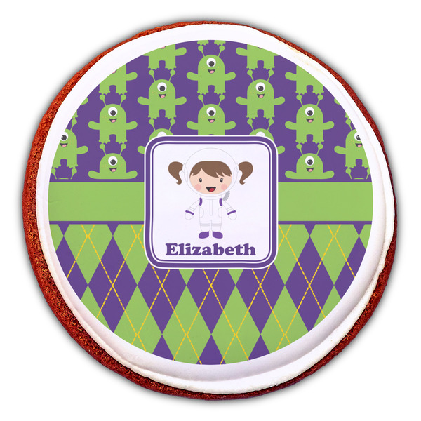 Astronaut, Aliens & Argyle Printed Icing Circle - Large - On Cookie