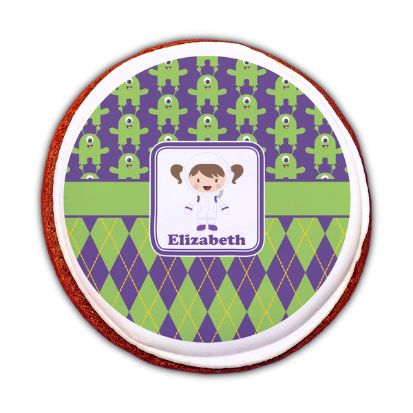 Astronaut, Aliens & Argyle Printed Icing Circle - Medium - On Cookie