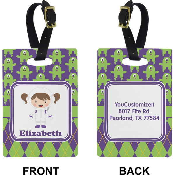 Astronaut, Aliens & Argyle Rectangle Luggage Tag (Front + Back)