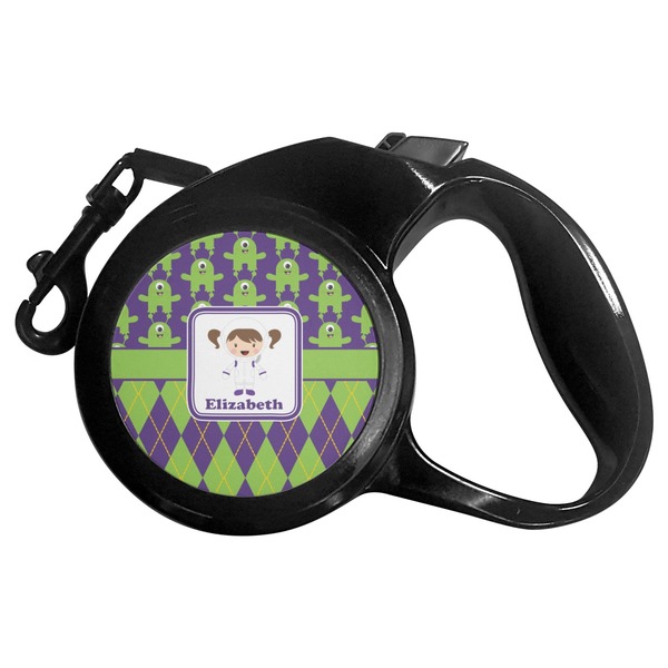 Custom Astronaut, Aliens & Argyle Retractable Dog Leash - Large (Personalized)