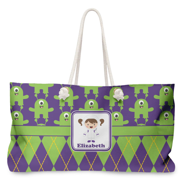 Custom Astronaut, Aliens & Argyle Large Tote Bag with Rope Handles (Personalized)