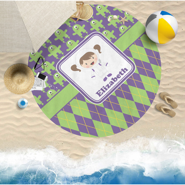 Astronaut, Aliens & Argyle Round Beach Towel Lifestyle