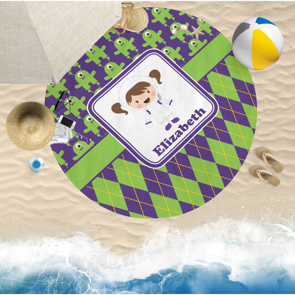 Astronaut, Aliens & Argyle Round Beach Towel Lifestyle