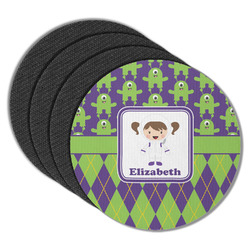 Astronaut, Aliens & Argyle Round Rubber Backed Coasters - Set of 4 (Personalized)