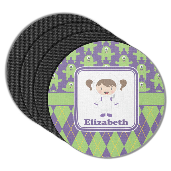 Custom Astronaut, Aliens & Argyle Round Rubber Backed Coasters - Set of 4 (Personalized)