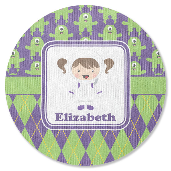 Custom Astronaut, Aliens & Argyle Round Rubber Backed Coaster (Personalized)