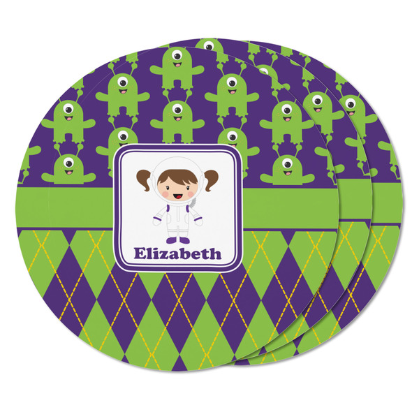 Astronaut, Aliens & Argyle Round Fridge Magnet - THREE