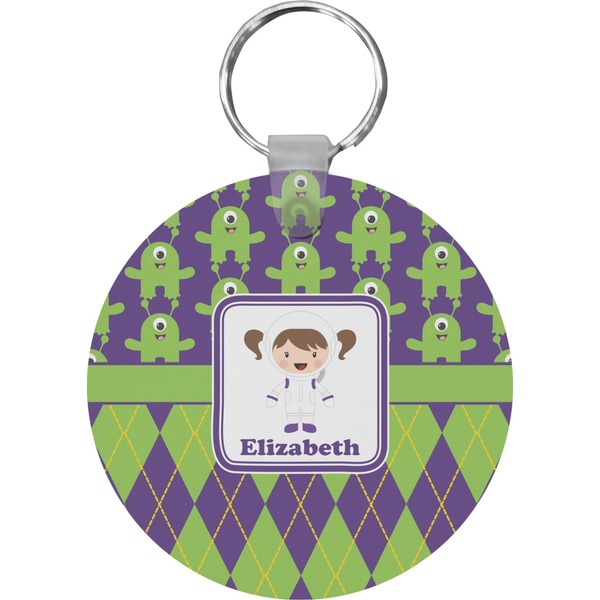 Astronaut, Aliens & Argyle Round Keychain (Personalized)