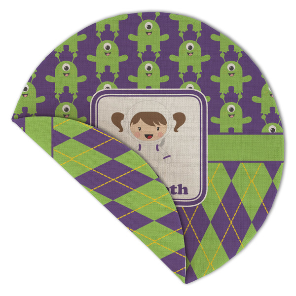 Astronaut, Aliens & Argyle Round Linen Placemats - Front (folded corner double sided)