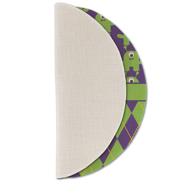 Astronaut, Aliens & Argyle Round Linen Placemats - HALF FOLDED (single sided)