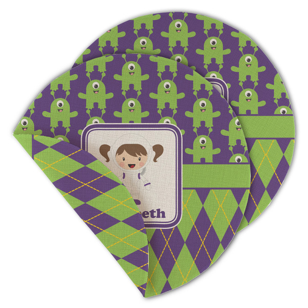 Custom Astronaut, Aliens & Argyle Round Linen Placemat - Double Sided - Set of 4 (Personalized)