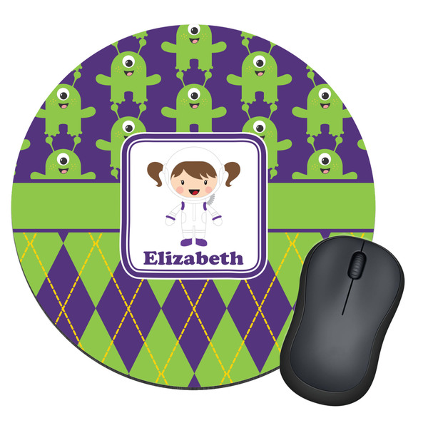 Custom Astronaut, Aliens & Argyle Round Mouse Pad (Personalized)