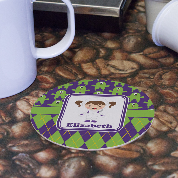 Astronaut, Aliens & Argyle Round Paper Coaster - Front