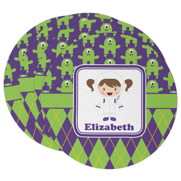 Custom Astronaut, Aliens & Argyle Round Paper Coasters w/ Name or Text