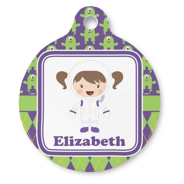 Custom Astronaut, Aliens & Argyle Round Pet ID Tag - Large (Personalized)